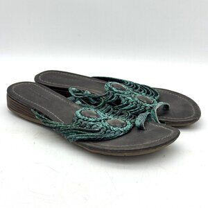 Wear Ever Emma Sandals Blue/Gray Bejeweled Strappy Slip On Small Wedge Womens 8